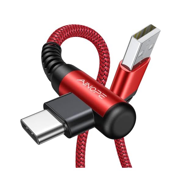 AINOPE 2-Pack USB C Cord 3.1A Fast Charge, [6.6ft+6.6ft] Type C Charging Cable Right Angle, Resistant Nylon Braided USB to USB C Cable Compatible Galaxy S10 S9 S8 Plus S21, LG V30,V20,G6