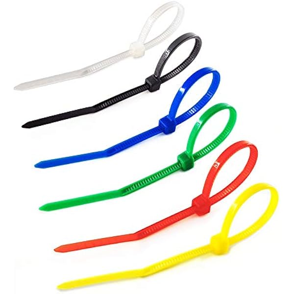 HS Small Colored Zip Ties 6 Inch 600pcs Multi-Color Zip Wire Tie for Deco Mesh Wreath Supplies,Colorful Plastic Ties Yellow, Black,White,Blue,Red,Green for Cord Management
