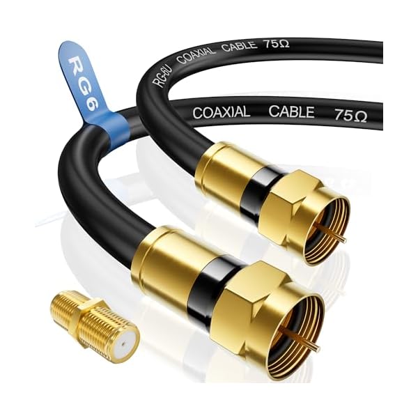 RG6 Coaxial Cable, 3FT 6FT 10FT 15FT 25FT 50FT 100FT Coax Cable Cord with Gold F-Type Connector, High Speed Internet, Digital TV Aerial for HDTV, Satellite, Antenna, Modem with Extender- 6ft