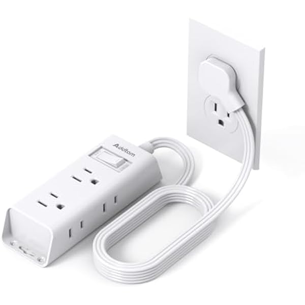 Cruise Essentials, Addtam 6 ft Ultra Flat Extension Cord with 6 Outlets Extender, Flat Plug Power Strip, No Surge Protector for Cruise Ship, Travel, Dorm, Home Office, ETL Listed