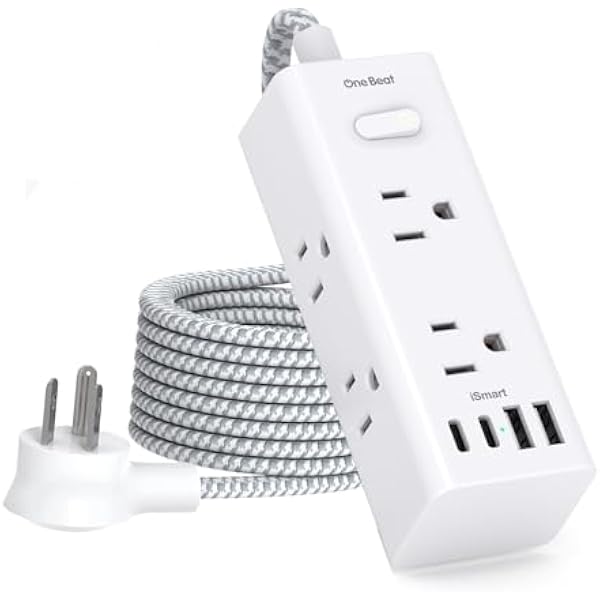 Power Strip Surge Protector - 6 Widely Outlets with 4 USB Ports (2 USB C), 3-Side Outlet Extender Strip, 6 Ft Extension Cord Flat Plug, Wall Mount Small Power Strip for Travel Home Office College Dorm