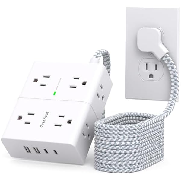 Surge Protector Power Strip 6 Ft Cord, Flat Extension Cord with 8 Outlets 4 USB Ports(2 USB C), 1080 J, Wall Plug Outlet Extender, Flat Plug Power Strip for Home Office Dorm Room Essentials