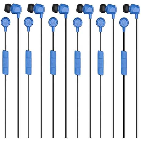 Skullcandy Jib Wired Earbuds with 3.5mm Plug, Noise Isolating Fit, Built-in Microphone Call and Track Control, Convenient for Travel (6 Pack) - Cobalt Blue