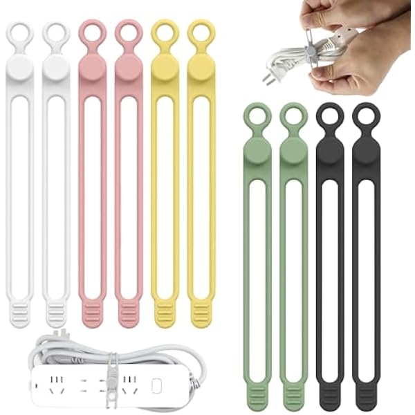 Silicone Cable Straps,10PCS 7.1"Cord Ties, Reusable Cable Ties，Travel Cord Organizer，Wire Organizer Ties for Kitchen,Home,School,Bundle Storage for Cables Etc（5 Colors）