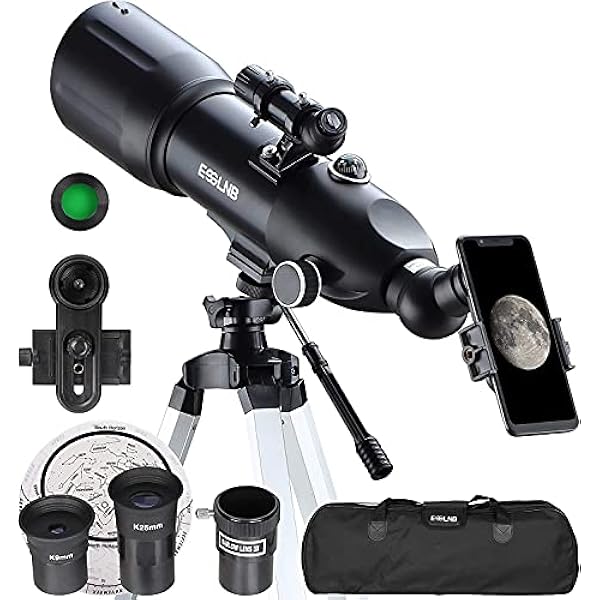ESSLNB Telescopes for Adults Astronomy, 80mm Astronomical Travel Telescopes with Moon Filter, Erect Image, 10 Times Refractor, Tripod and Carrying Bag for Astronomy Beginners (40080 Telescope)