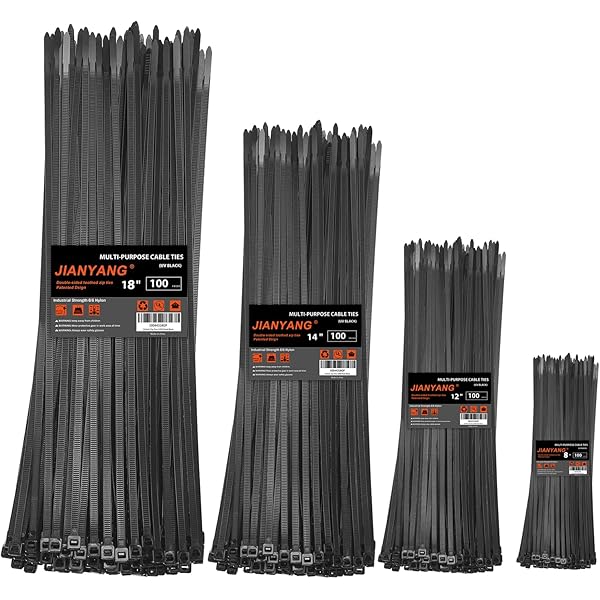 Zip Ties Assorted Size,8+12+14+18 Inch Double Sided Toothed,100 LBS Tensile Strength Heavy Duty Cable Wire Ties With Self-Locking Adjustable More Durable Nylon Tie Wraps for Indoor Outdoor（400 Pack）