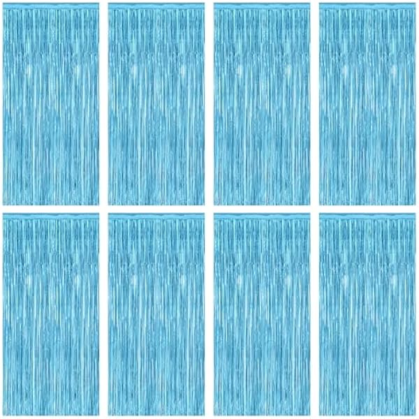 8 Pack Party Decorations, 3.28 FT x 7.05 FT Party Streamer, Metallic Sky Blue Tinsel Backdrop Fringe Curtains Party Decorations, Light Blue Birthday Backdrop Photo Booth Props
