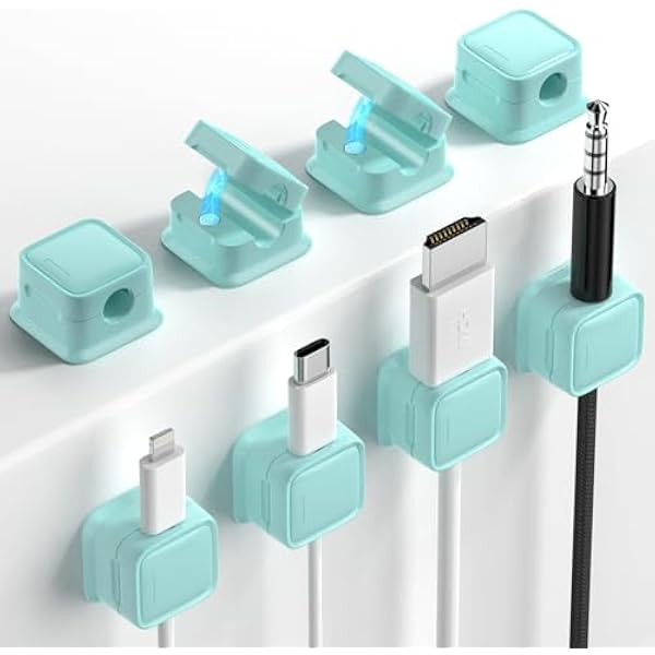 8 Pack Magnetic Cord Organizer, Easy Secure Adhesive Cable Management, Wire Holder Keeper Organizer Management, Hide Or Organize Phone USB Charger Cable for Home,Office,Car,Desk,Nightstand-Blue