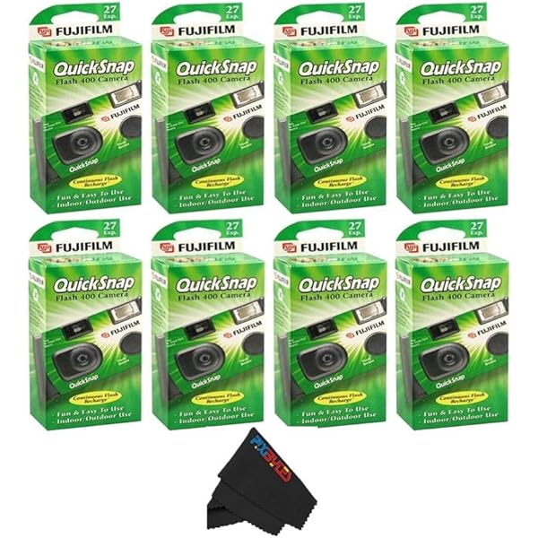 Fujifilm QuickSnap Flash 400 Disposable 35mm Camera with PixiBytes Microfiber Cleaning Cloth... (8 Packs (4 Twin Pack))