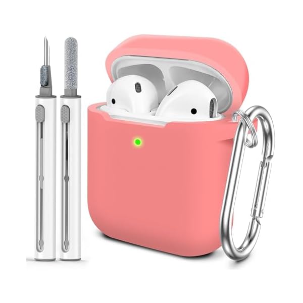 for AirPods Case Cover, Come with Cleaner Kit, Soft Silicone Protective Cover with Buckle, Compatible with Apple AirPods 2nd 1st Generation Charging Case, Front LED Visible, Coral