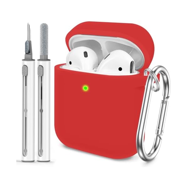 for AirPods Case Cover, Come with Clean Pen，Soft Silicone Protective Cover with Buckle for Women Men Compatible with Air Pods 2nd 1st Generation Charging Case, Front LED Visible,Red