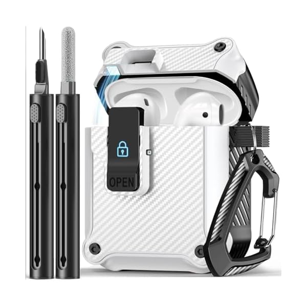 Compatible with AirPods 2nd/1st Case,Magnetic Automatic Lock with Cleaning Kit,Compatible with Magsafe,Carbon Fiber Texture Cover -White