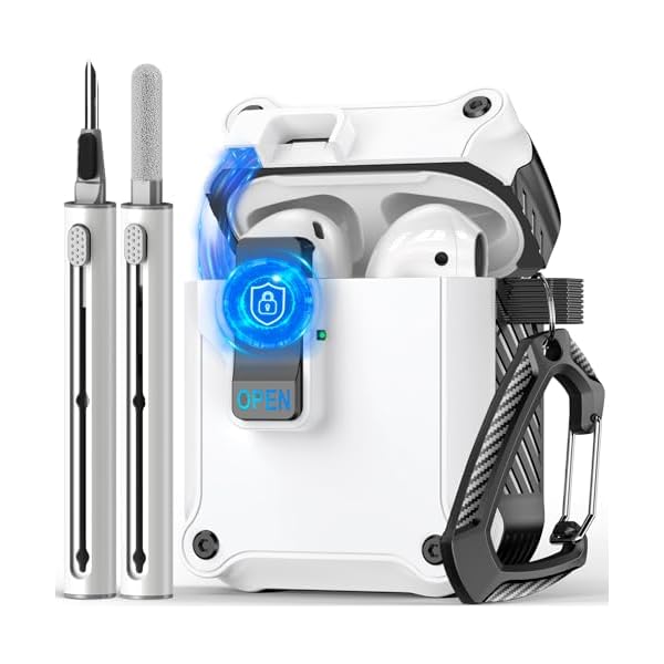 for Airpods 2nd and 1st Generation Case,Automatic Snap Switch Design with Secure Lock Clip,Full Body Shockproof Hard Cover Case with Cleaning Tool & Keychain