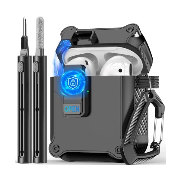 Compatible with AirPods 2nd/1st Case,Magnetic Automatic Lock with Cleaning Kit,Compatible with Magsafe Cover -Black