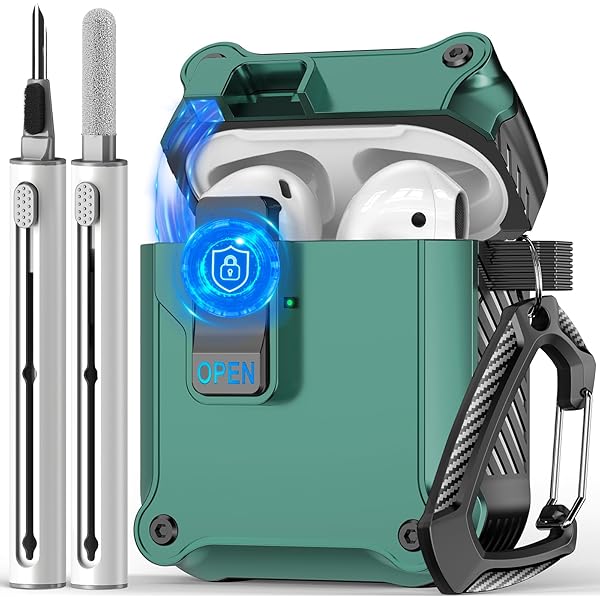 Compatible with AirPods 2nd/1st Case,Magnetic Automatic Lock with Cleaning Kit,Compatible with Magsafe Cover -Green