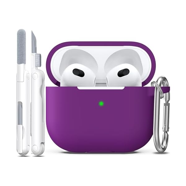 R-fun Compatible with AirPods 3 Case Cover, Silicone Protective Accessories Skin with Keychain Compatible with Apple AirPod 3rd Generation 2021 for Women Men Girls Boys,Front LED Visible,Plum