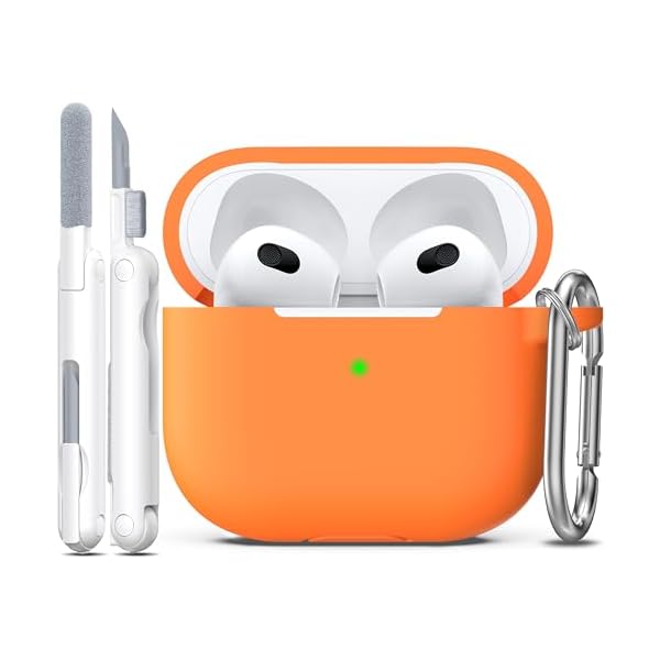 R-fun Compatible with AirPods 3 Case Cover, Silicone Protective Accessories Skin with Keychain Compatible with Apple AirPod 3rd Generation 2021 for Women Men Girls Boys,Front LED Visible,Orange