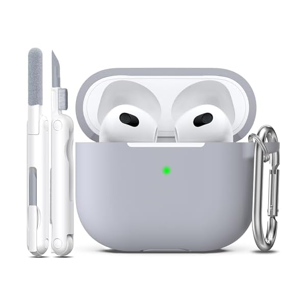 R-fun Compatible with AirPods 3 Case Cover, Silicone Protective Accessories Skin with Keychain Compatible with Apple AirPod 3rd Generation 2021 for Women Men Girls Boys,Front LED Visible,Light Grey