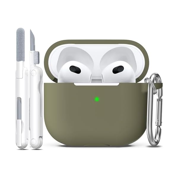 R-fun Compatible with AirPods 3 Case Cover, Silicone Protective Accessories Skin with Keychain Compatible with Apple AirPod 3rd Generation 2021 for Women Men Girls Boys,Front LED Visible,Olive Green