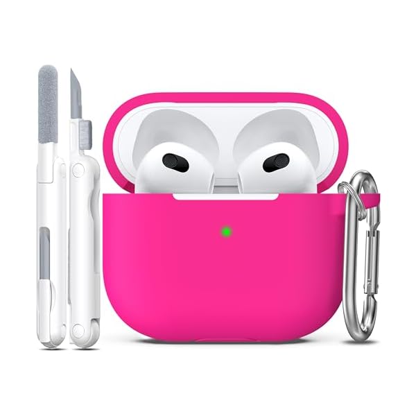 R-fun Compatible with AirPods 3 Case Cover, Silicone Protective Accessories Skin with Keychain Compatible with Apple AirPod 3rd Generation 2021 for Women Men Girls Boys,Front LED Visible,Rose Pink