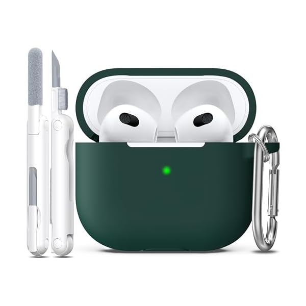 R-fun Compatible with AirPods 3 Case Cover, Silicone Protective Accessories Skin with Keychain Compatible with Apple AirPod 3rd Generation 2021 for Women Men Girls Boys,Front LED Visible,Forest Green