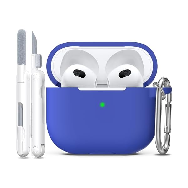 R-fun Compatible with AirPods 3 Case Cover, Silicone Protective Accessories Skin with Keychain Compatible with Apple AirPod 3rd Generation 2021 for Women Men Girls Boys,Front LED Visible,Blue