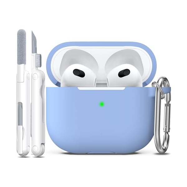 R-fun Compatible with AirPods 3 Case Cover, Silicone Protective Accessories Skin with Keychain Compatible with Apple AirPod 3rd Generation 2021 for Women Men Girls Boys,Front LED Visible,Blue Grey