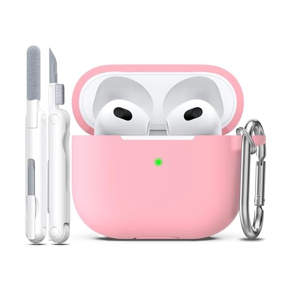 R-fun Compatible with AirPods 3 Case Cover, Silicone Protective Accessories Skin with Keychain Compatible with Apple AirPod 3rd Generation 2021 for Women Men Girls Boys,Front LED Visible,Pink