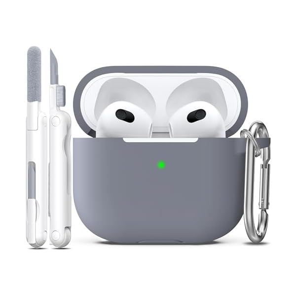 R-fun Compatible with AirPods 3 Case Cover, Silicone Protective Accessories Skin with Keychain Compatible with Apple AirPod 3rd Generation 2021 for Women Men Girls Boys,Front LED Visible,Dark Grey