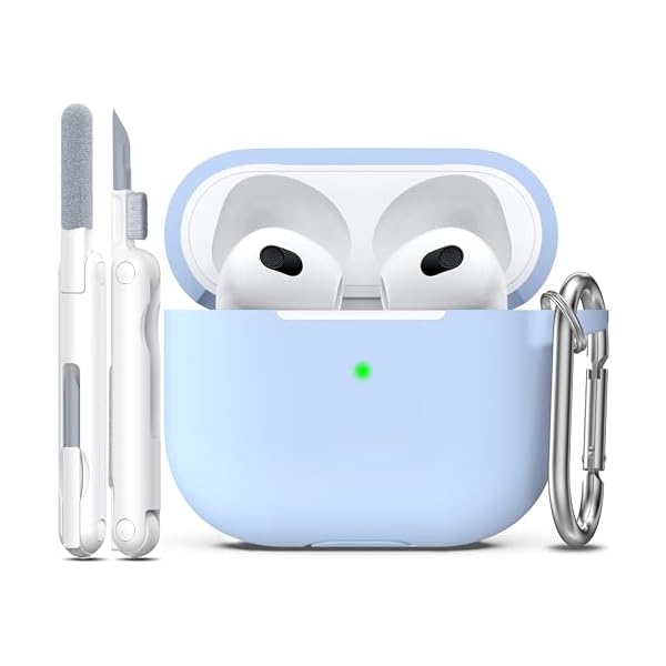 R-fun Compatible with AirPods 3 Case Cover, Silicone Protective Accessories Skin with Keychain Compatible with Apple AirPod 3rd Generation 2021 for Women Men Girls Boys,Front LED Visible,Sky Blue