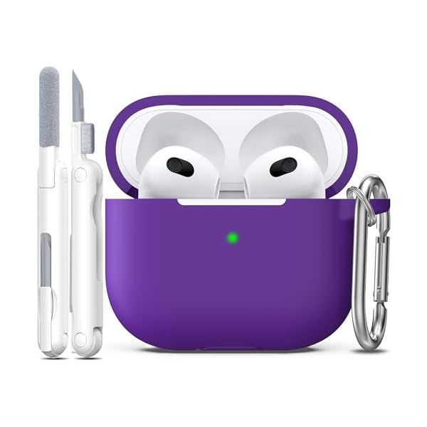 R-fun Compatible with AirPods 3 Case Cover, Silicone Protective Accessories Skin with Keychain Compatible with Apple AirPod 3rd Generation 2021 for Women Men Girls Boys,Front LED Visible,Purple