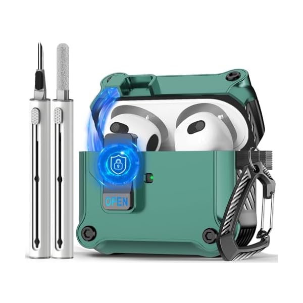 Compatible with AirPods 3rd Case,Magnetic Automatic Lock with Cleaning Kit,Compatible with Magsafe Cover -Green