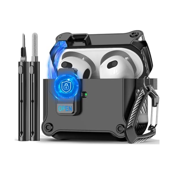 Compatible with AirPods 3rd Case,Magnetic Automatic Lock with Cleaning Kit,Compatible with Magsafe Cover -Black