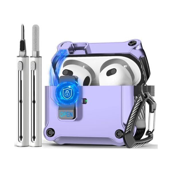 Compatible with AirPods 3rd Generation Case Cover with Cleaner kit,Secure Lock Clip Protection,Automatic Snap Switch Design for Apple Airpod 3 Generation Charging Case