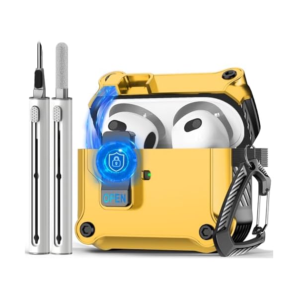 Compatible with AirPods 3rd Case,Magnetic Automatic Lock with Cleaning Kit,Compatible with Magsafe Cover -Yellow