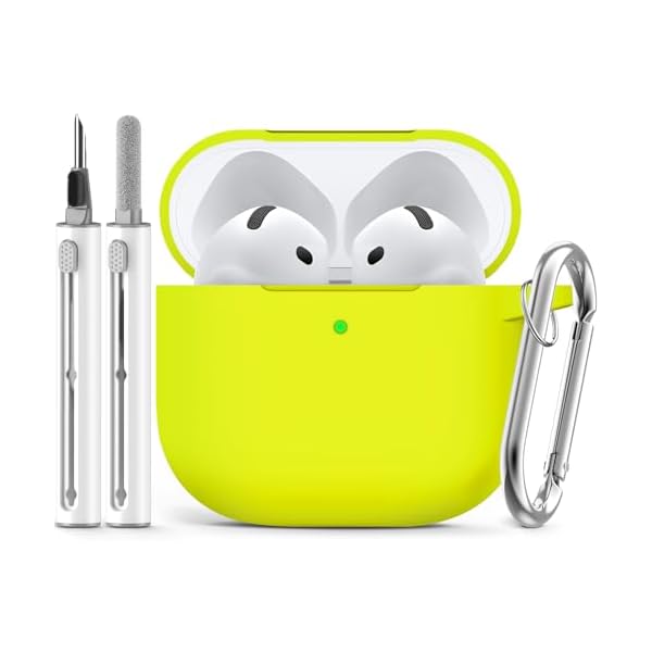 Ljusmicker for AirPods 4 Case Cover 2024 with Cleaner Kit,Soft Silicone Protective Cover for Apple AirPods 4th Generation Cases for Women Men,AirPod 4 Case Accessories with Keychain-Fluorescent Green
