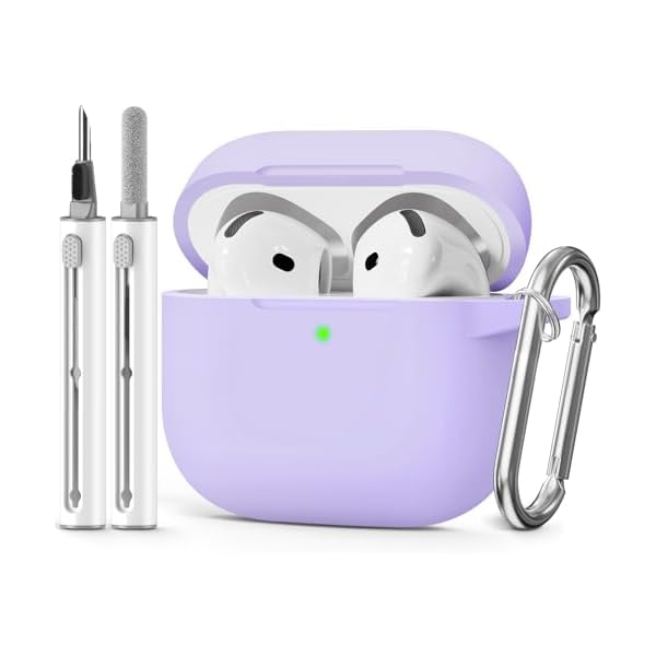 for AirPods 4 Case 2024 Come with Cleaner Kit,Soft Silicone Protective Cases for Apple AirPods 4th Generation with Keychain,Compatible with AirPod 4 Case Cover for Women Men-Purple