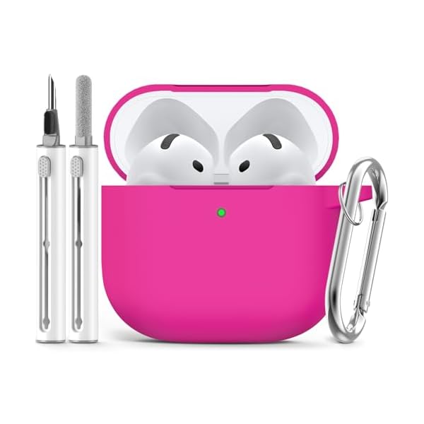 Ljusmicker for AirPods 4 Case Cover 2024 with Cleaner Kit,Soft Silicone Protective Case for Apple AirPods 4th Generation Case for Women Men,AirPod 4 Case Accessories with Keychain-Hot Pink