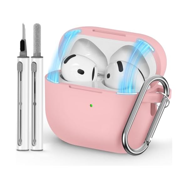 Ljusmicker for AirPods 4 Case 2024 with Magnetic Lid Lock,Soft Silicone Protective Cover for Apple AirPods 4th Generation Cases with Cleaner Kit,AirPod 4 Case Cover with Keychain for Women Men-Pink