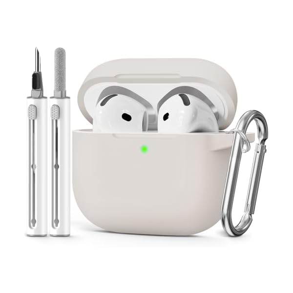 for AirPods 4 Case 2024 Come with Cleaner Kit,Soft Silicone Protective Cases for Apple AirPods 4th Generation with Keychain,Compatible with AirPod 4 Case Cover for Women Men-Stone