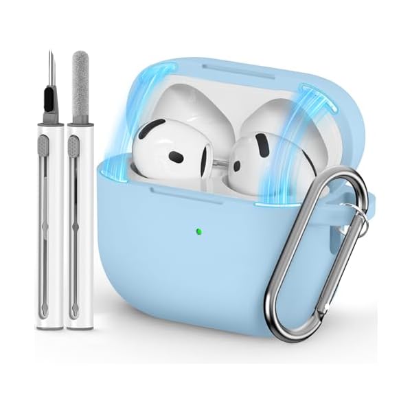 Ljusmicker for AirPods 4 Case 2024 with Magnetic Lid Lock,Soft Silicone Protective Cover for Apple AirPods 4th Generation Cases with Cleaner Kit,AirPod 4 Case with Keychain for Women Men-Sky Blue