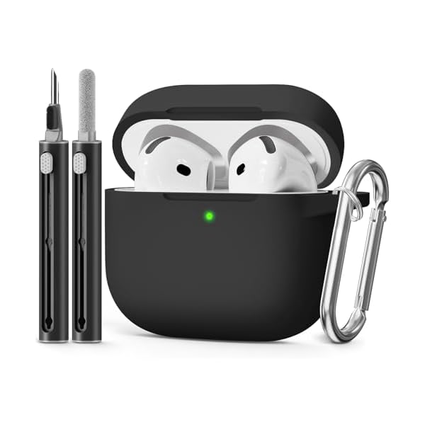 for AirPods 4 Case 2024 Come with Cleaner Kit,Soft Silicone Protective Cases for Apple AirPods 4th Generation with Keychain,Compatible with AirPod 4 Case Cover for Women Men-Black