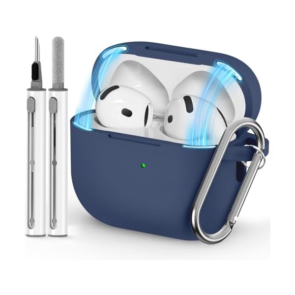 Ljusmicker for AirPods 4 Case 2024 with Magnetic Lid Lock,Silicone Protective Cover for Apple AirPods 4th Generation Cases with Cleaner Kit,AirPod 4 Case with Keychain for Women Men-Midnight Blue