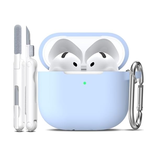 R-fun for AirPods 4 Case with Cleaner Kit,Full Protective Soft Skin Silicone Cover with Keychain for AirPods 4 Gen Case for Men Women,Compatible with Apple AirPods 4th Genaration Case 2024,Sky Blue