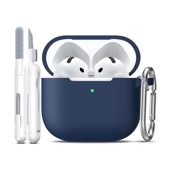 R-fun for AirPods 4 Case with Cleaner Kit,Full Protective Soft Skin Silicone Cover with Keychain for AirPods 4 Gen Case for Men Women,Compatible with AirPods 4th Genaration Case 2024,Midnight Blue