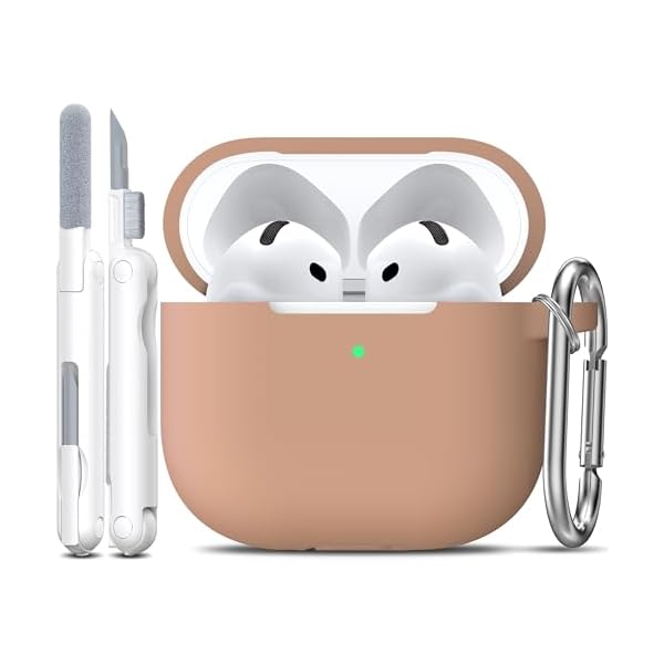 R-fun for AirPods 4 Case with Cleaner Kit,Full Protective Soft Skin Silicone Cover with Keychain for AirPods 4 Gen Case for Men Women,Compatible with Apple AirPods 4th Genaration Case 2024,Milk Tea