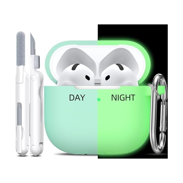 R-fun for AirPods 4 Case with Cleaner Kit,Full Protective Soft Skin Silicone Cover with Keychain for AirPods 4 Gen Case for Men Women,Compatible with Apple AirPods 4th Genaration Case 2024,Glow Blue
