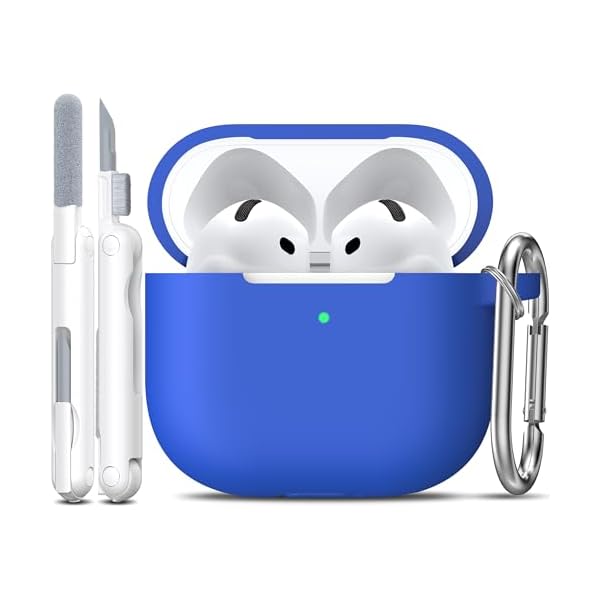 R-fun for AirPods 4 Case with Cleaner Kit,Full Protective Soft Skin Silicone Cover with Keychain for AirPods 4 Gen Case for Men Women,Compatible with Apple AirPods 4th Genaration Case 2024,Blue