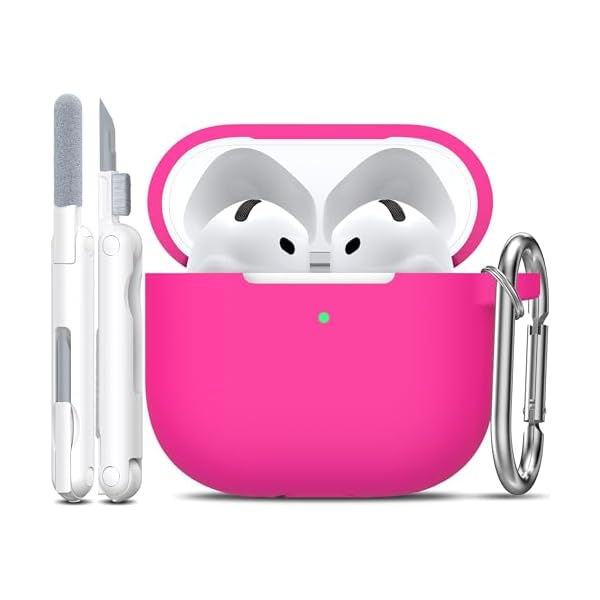 R-fun AirPods 4 Case With Cleaner Kit, Full Protective Soft Skin Silicone Cover With Keychain for Men Women, Compatible With Apple AirPods 4th Generation 2024, Rose Pink