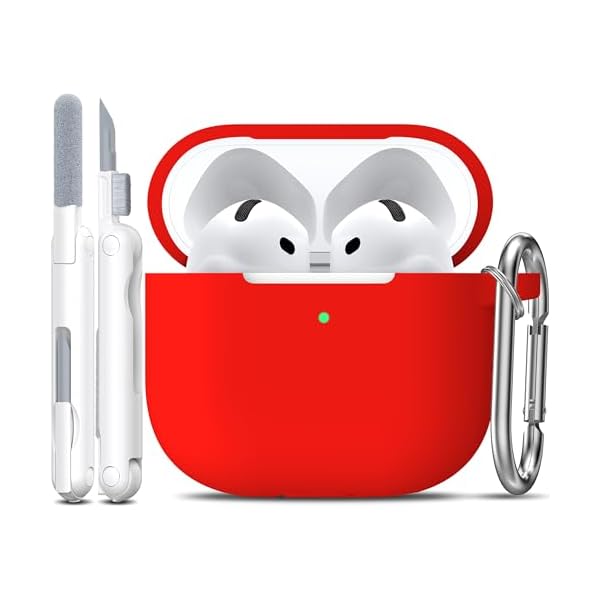 R-fun for AirPods 4 Case with Cleaner Kit,Full Protective Soft Skin Silicone Cover with Keychain for AirPods 4 Gen Case for Men Women,Compatible with Apple AirPods 4th Genaration Case 2024,Red